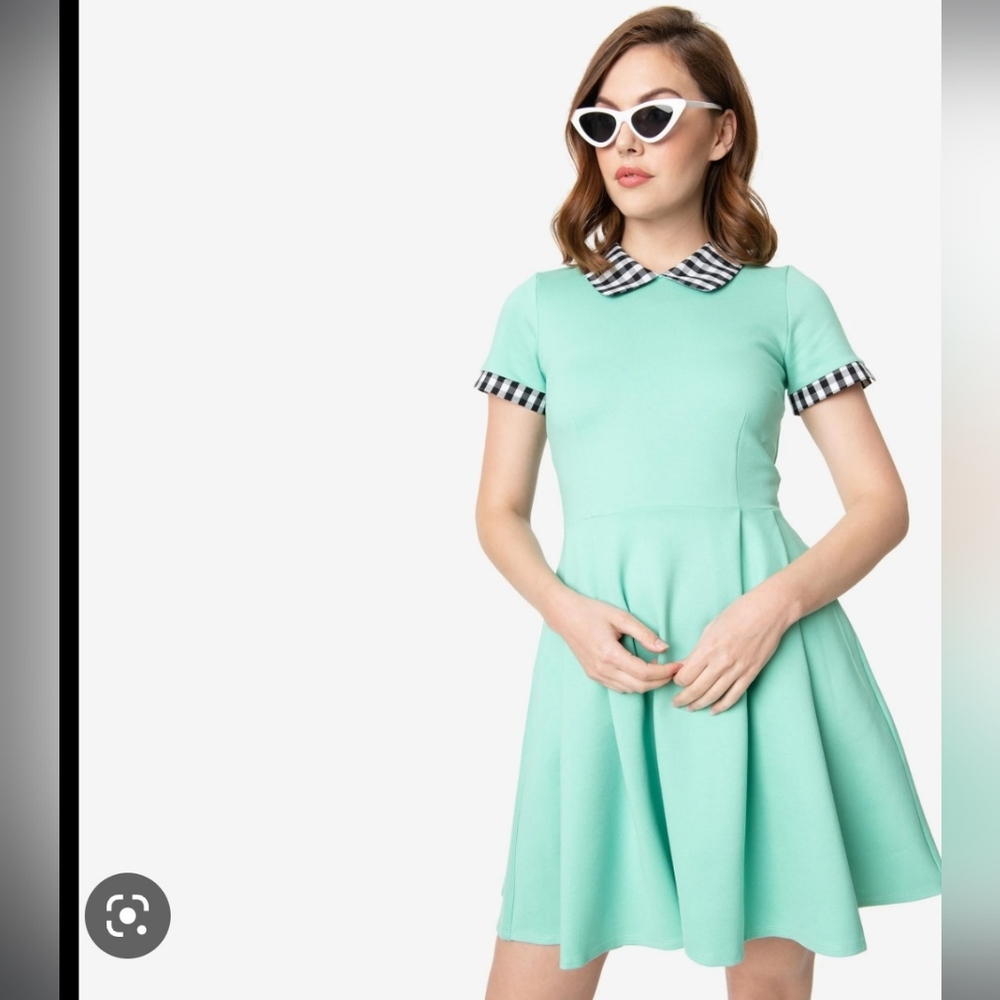 Smak Parlour Mint and Black Gingham Fit and Flare Dress Size M